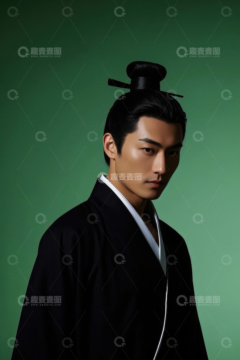 高清大图下载【趣麦麦图】身着黑色汉服的年轻男子肖像