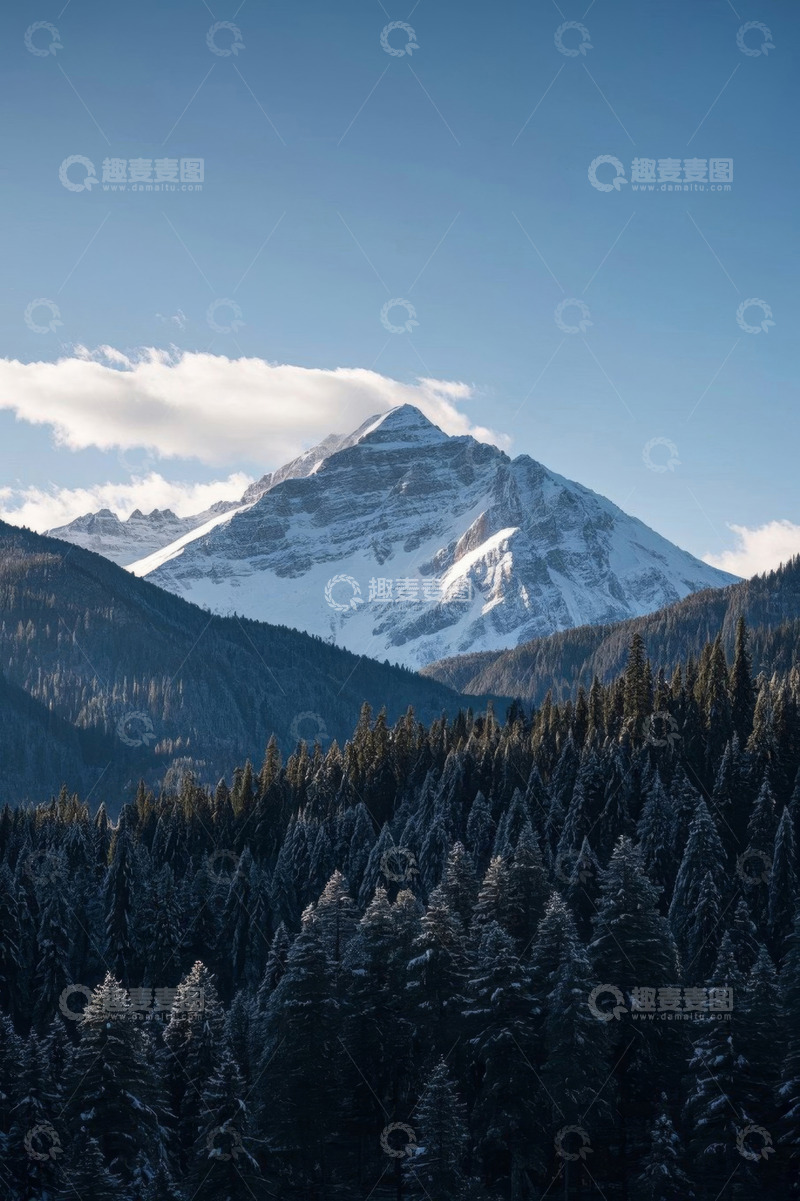 高清大图下载【趣麦麦图】雪山下的森林自然风光