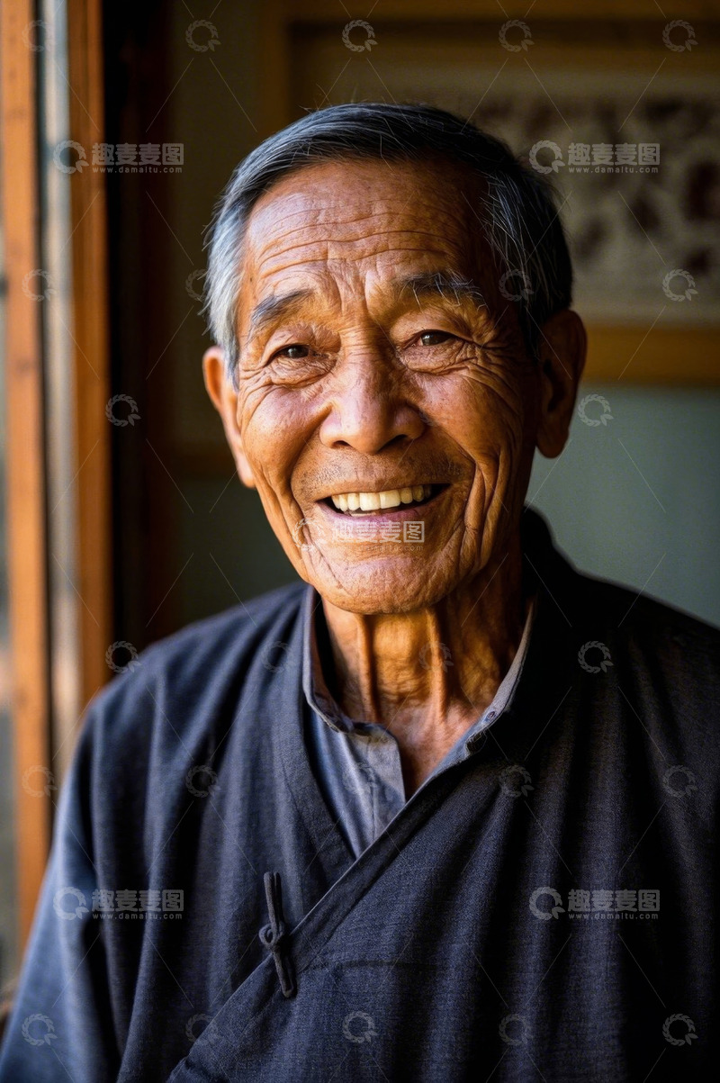 高清大图下载【趣麦麦图】慈祥老人笑容温暖可亲