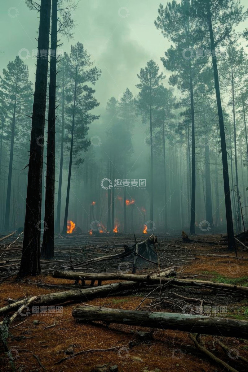 高清大图下载【趣麦麦图】森林中燃烧的火焰景象