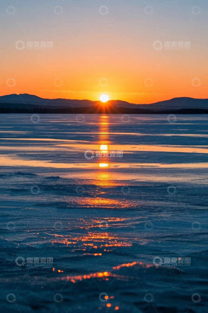 高清大图下载【趣麦麦图】冰面日出自然风光