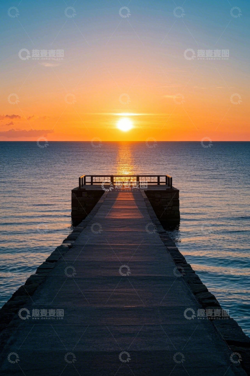 高清大图下载【趣麦麦图】海边栈桥日落景象