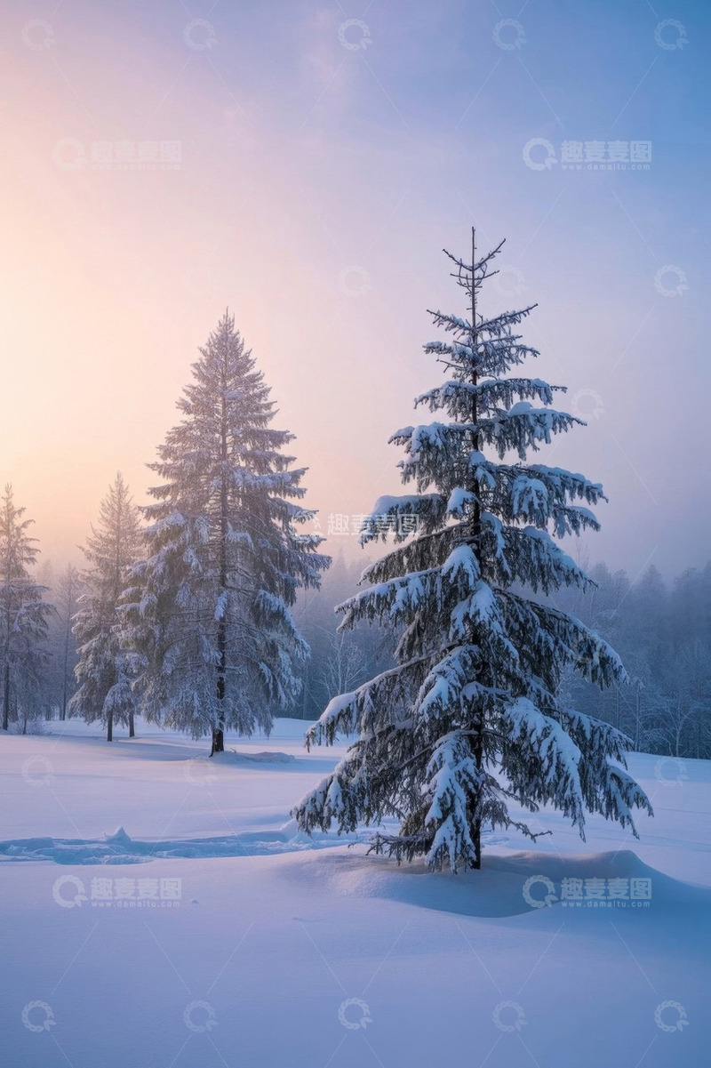 高清大图下载【趣麦麦图】冬日雪覆盖的森林树木景观
