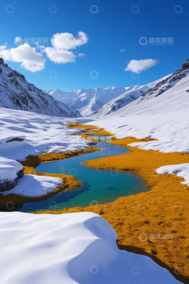 高清大图下载【趣麦麦图】雪山下的河流自然风光