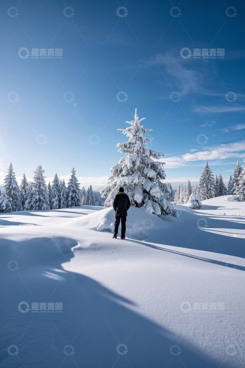 高清大图下载【趣麦麦图】男子雪地赏雪景