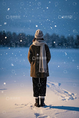 雪夜独行女子背影