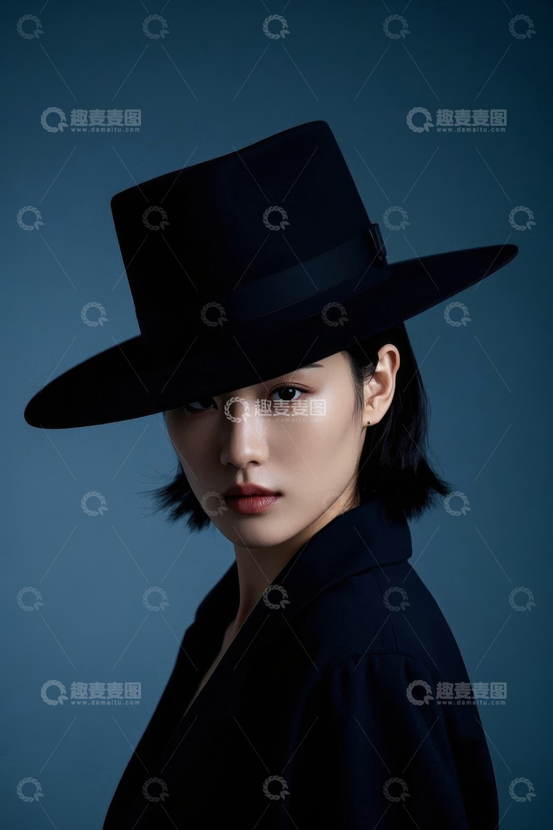 高清大图下载【趣麦麦图】时尚女性黑帽写真照片