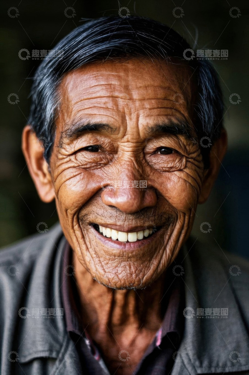 高清大图下载【趣麦麦图】一位慈祥快乐的老年人肖像