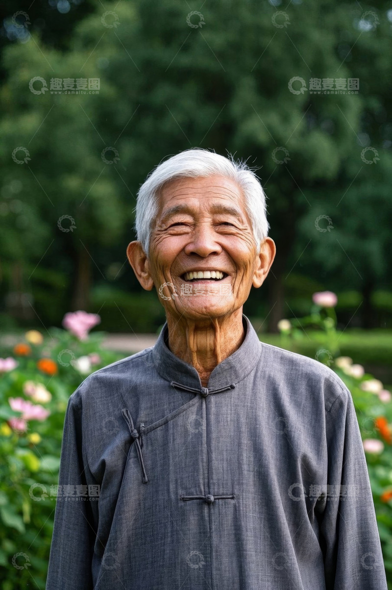 高清大图下载【趣麦麦图】微笑的老年男子户外写真