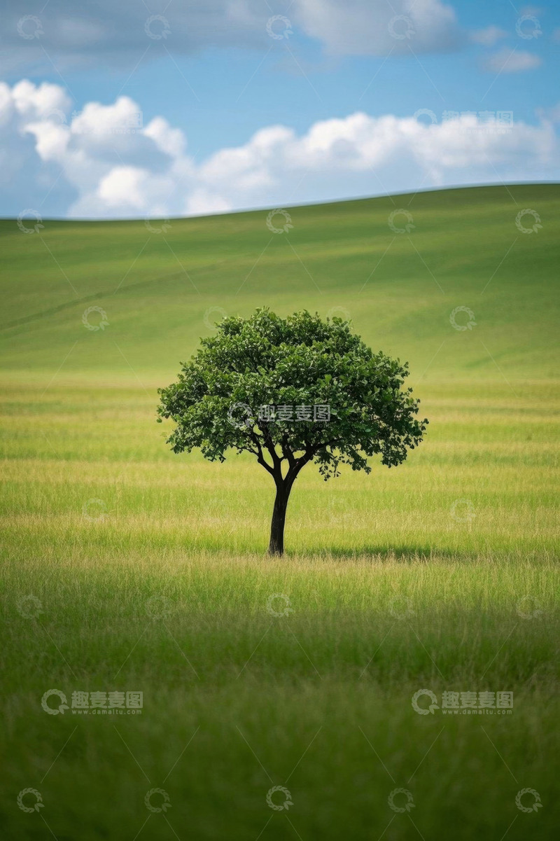高清大图下载【趣麦麦图】草原上一棵独立的树