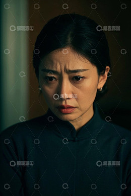 忧郁女子肖像,深色背景