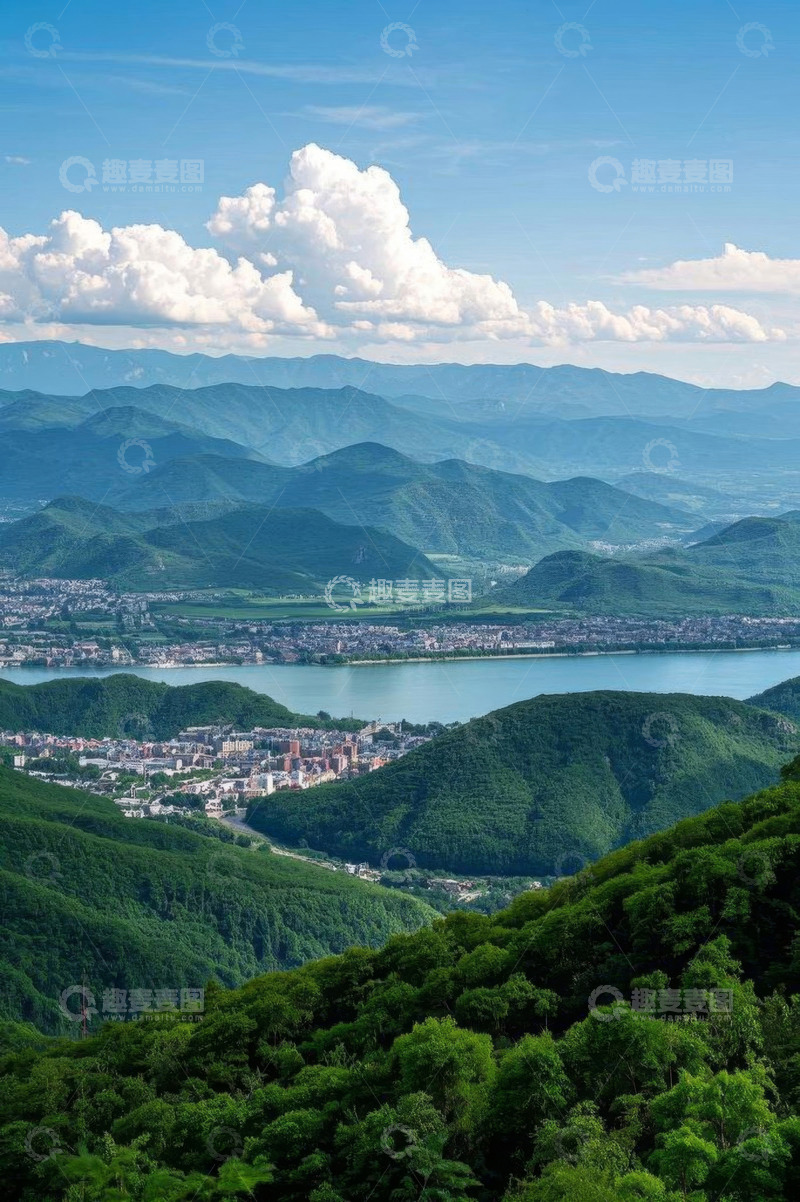 高清大图下载【趣麦麦图】山水间城镇全景自然风光