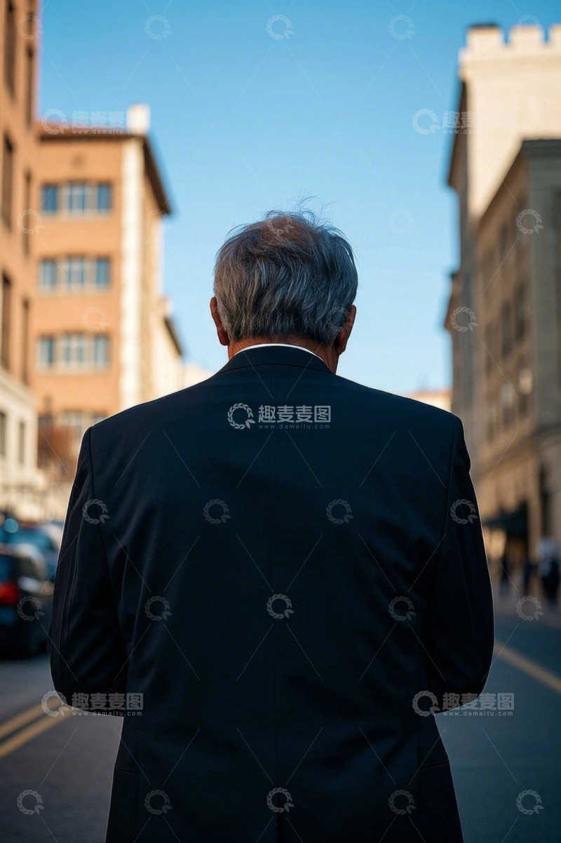 高清大图下载【趣麦麦图】背影中年男子街道漫步