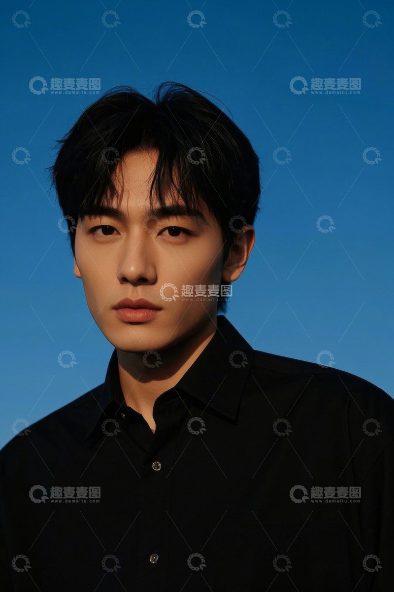 高清大图下载【趣麦麦图】青年男子深色衬衫写真蓝天背景