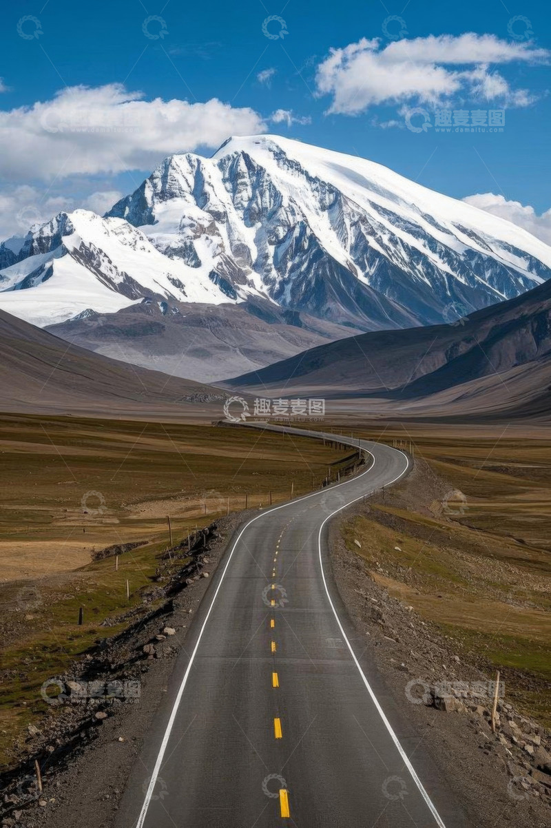 高清大图下载【趣麦麦图】雪山下蜿蜒公路自然风光
