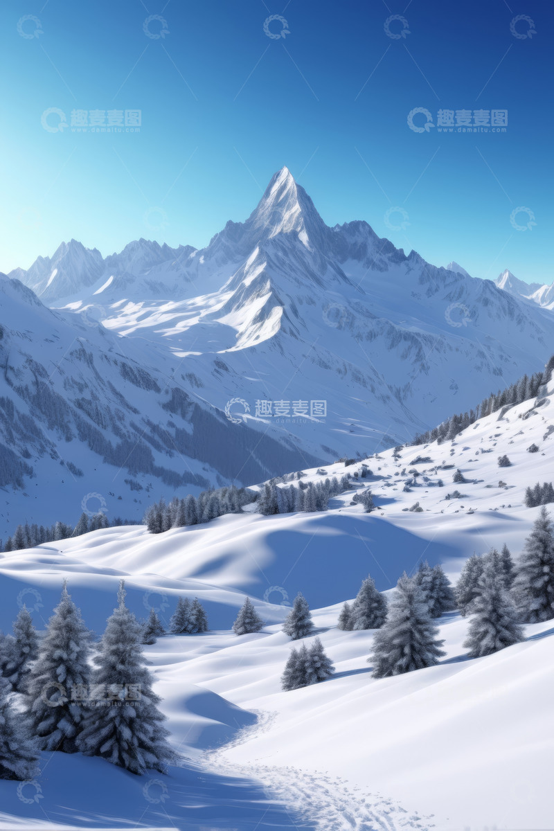 高清大图下载【趣麦麦图】雪山下的冬日户外自然景观