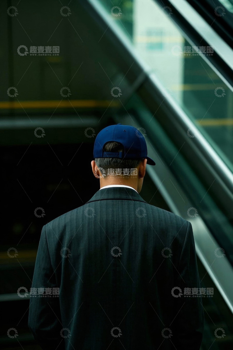 高清大图下载【趣麦麦图】西装男子背影站扶梯