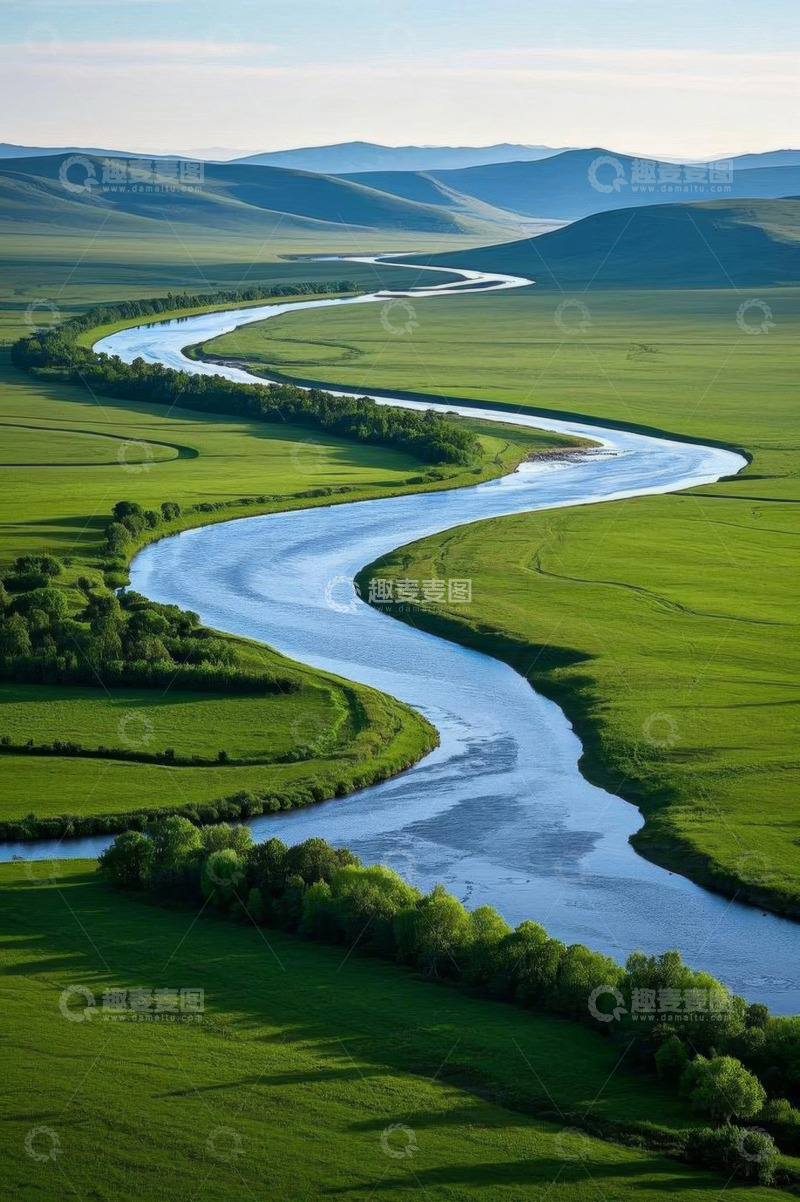 高清大图下载【趣麦麦图】草原蜿蜒河流全景