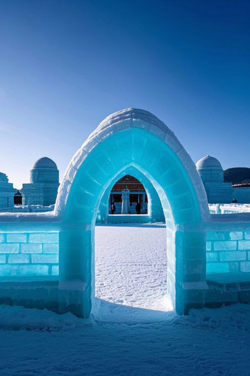 户外冰雕拱门雪景