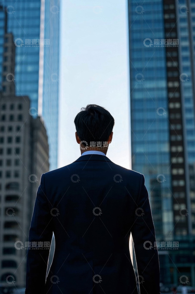 高清大图下载【趣麦麦图】西装男子背影都市建筑剪影