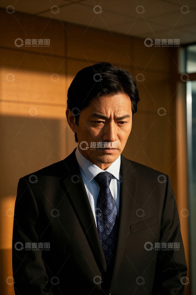 高清大图下载【趣麦麦图】忧郁中年男子西装革履室内照