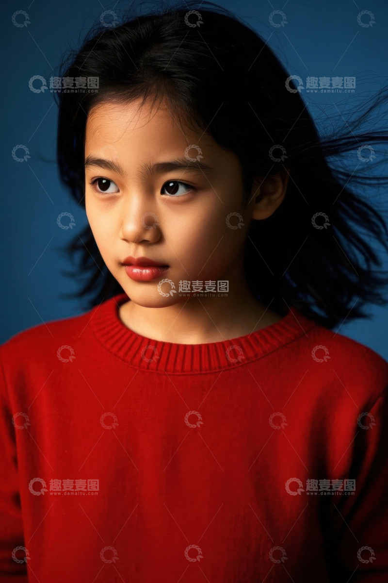 高清大图下载【趣麦麦图】红衣女孩侧颜照深邃眼神