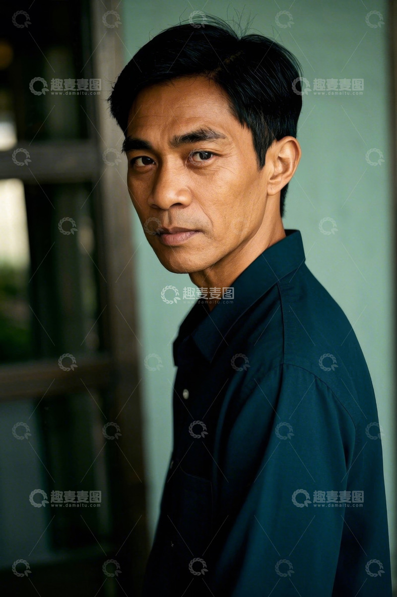 高清大图下载【趣麦麦图】亚洲男子肖像,深色衬衫背景