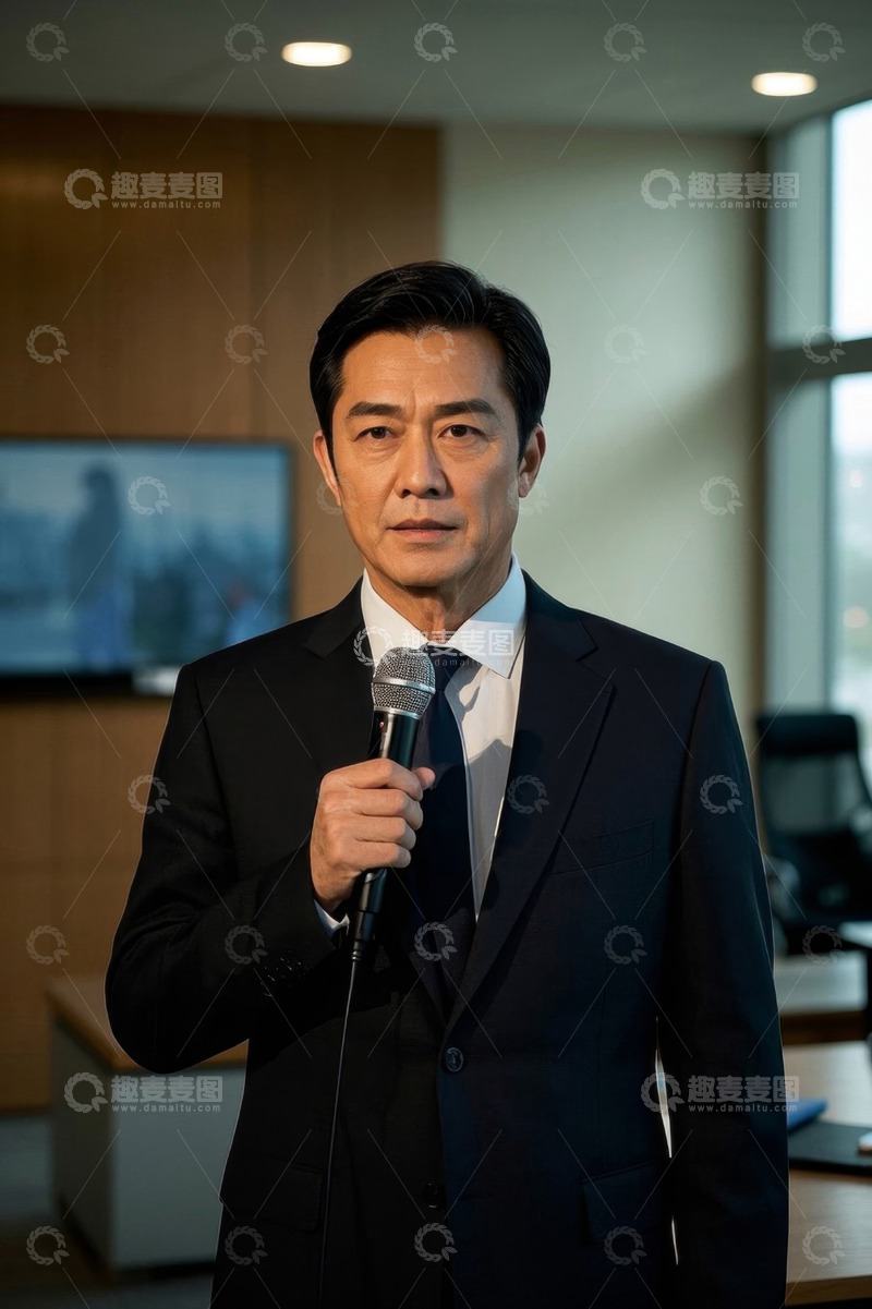 高清大图下载【趣麦麦图】西装革履男子手持麦克风发言
