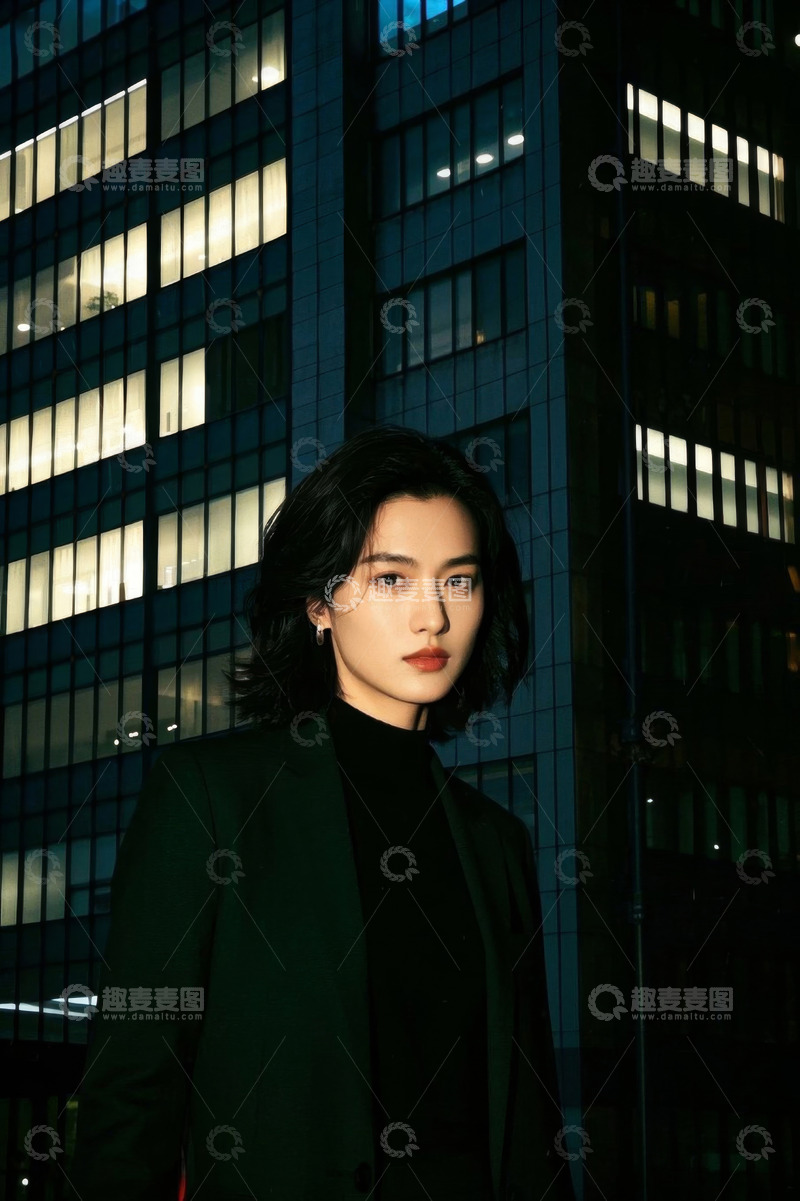 高清大图下载【趣麦麦图】都市夜景中时尚女性肖像