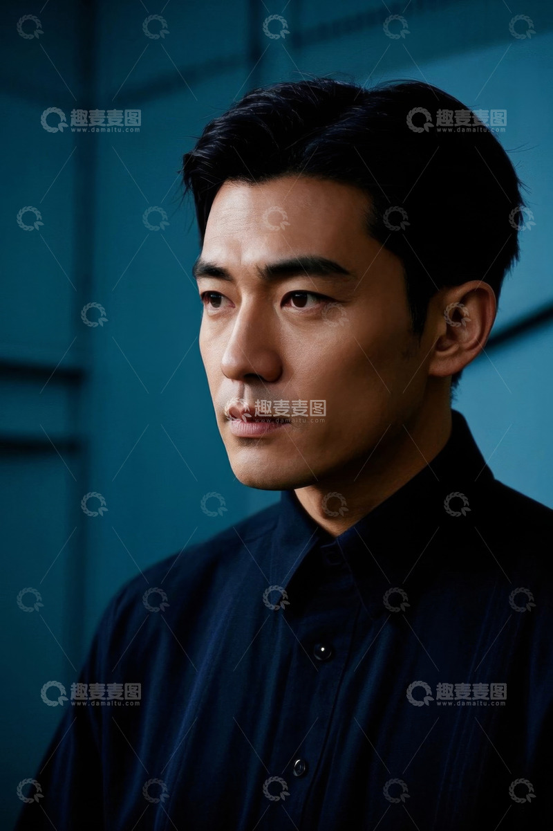 高清大图下载【趣麦麦图】深色背景下亚洲男子肖像