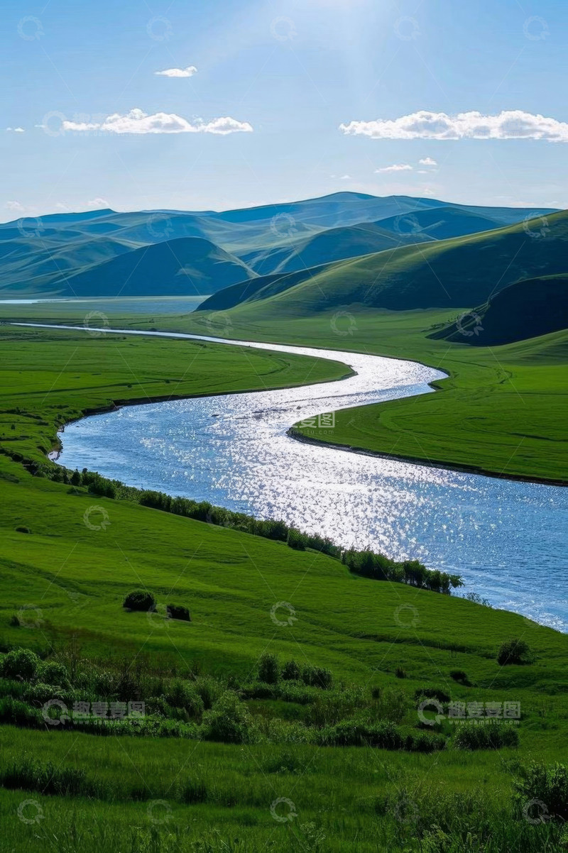 高清大图下载【趣麦麦图】草原蜿蜒河流自然风光