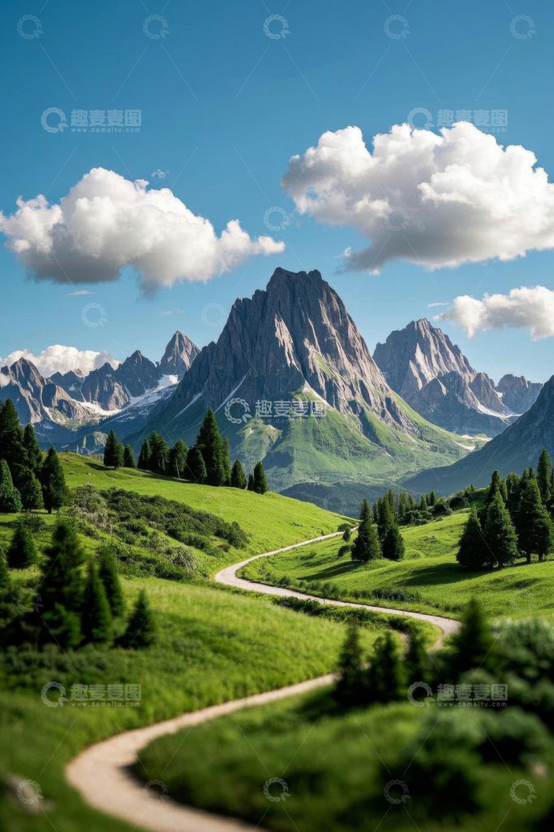 高清大图下载【趣麦麦图】山间草地蜿蜒小路风景