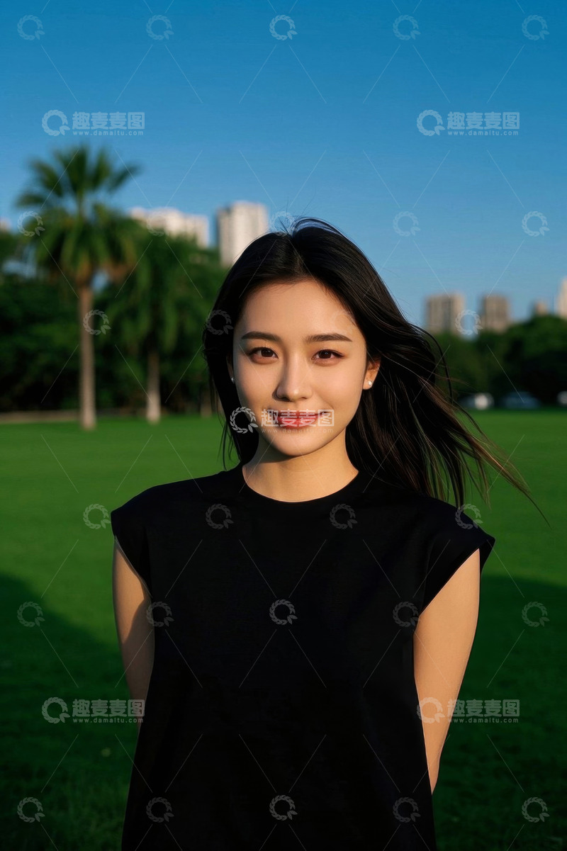 高清大图下载【趣麦麦图】阳光下笑容甜美的年轻女子