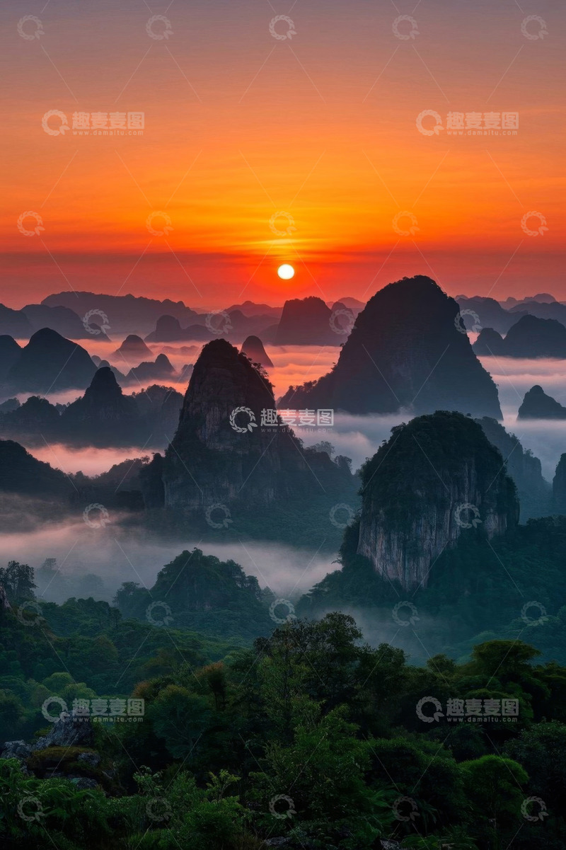 高清大图下载【趣麦麦图】桂林群山日出景观