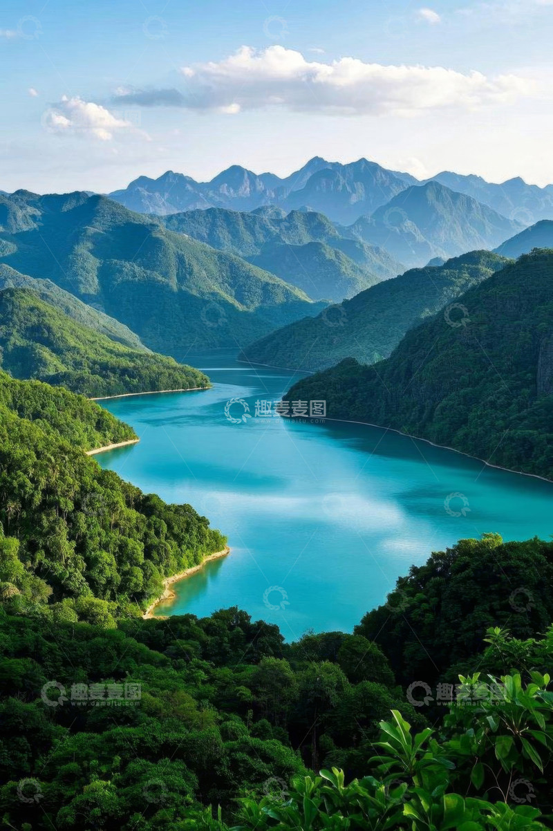 高清大图下载【趣麦麦图】山川间的碧绿湖水风景
