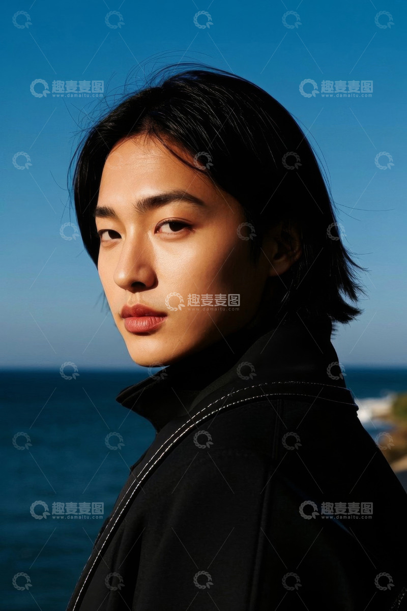 高清大图下载【趣麦麦图】海边逆光下的女孩侧颜照