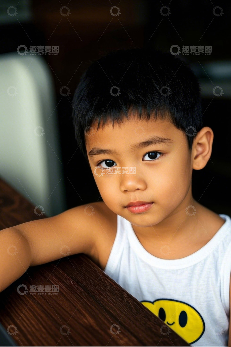 高清大图下载【趣麦麦图】可爱男孩专注凝视镜头