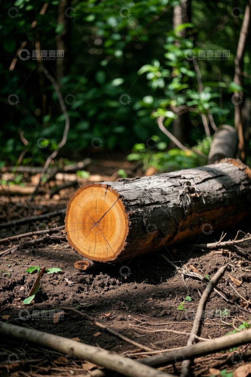 高清大图下载【趣麦麦图】森林中横卧的树桩素材