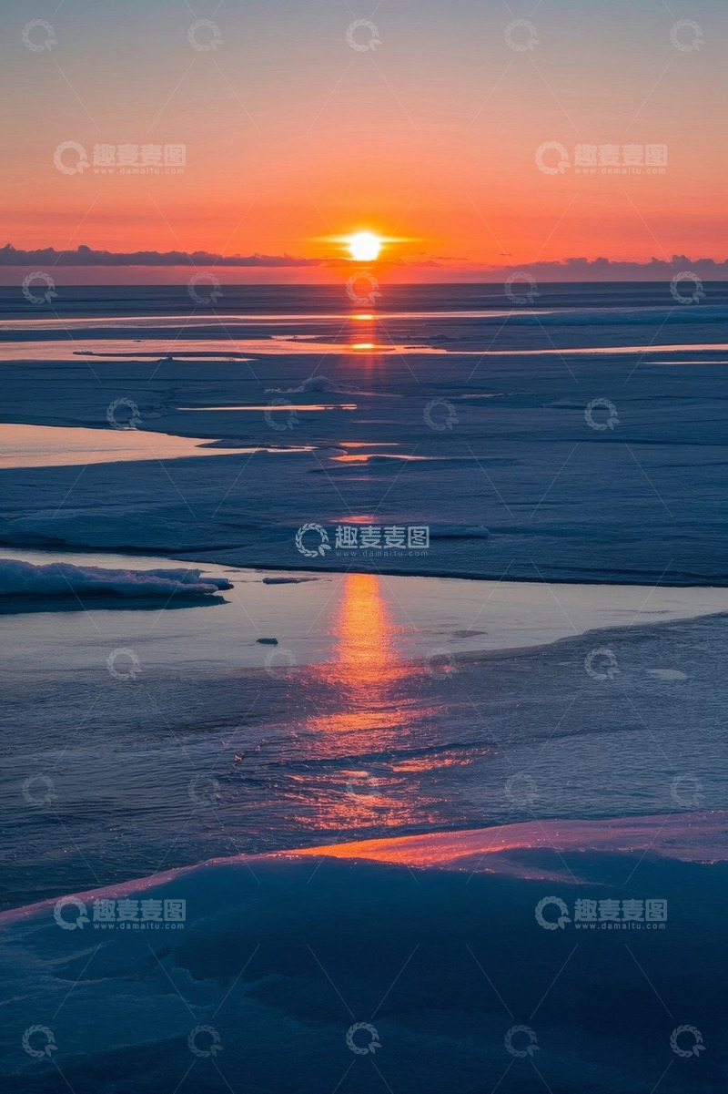 高清大图下载【趣麦麦图】冰面日出自然风光