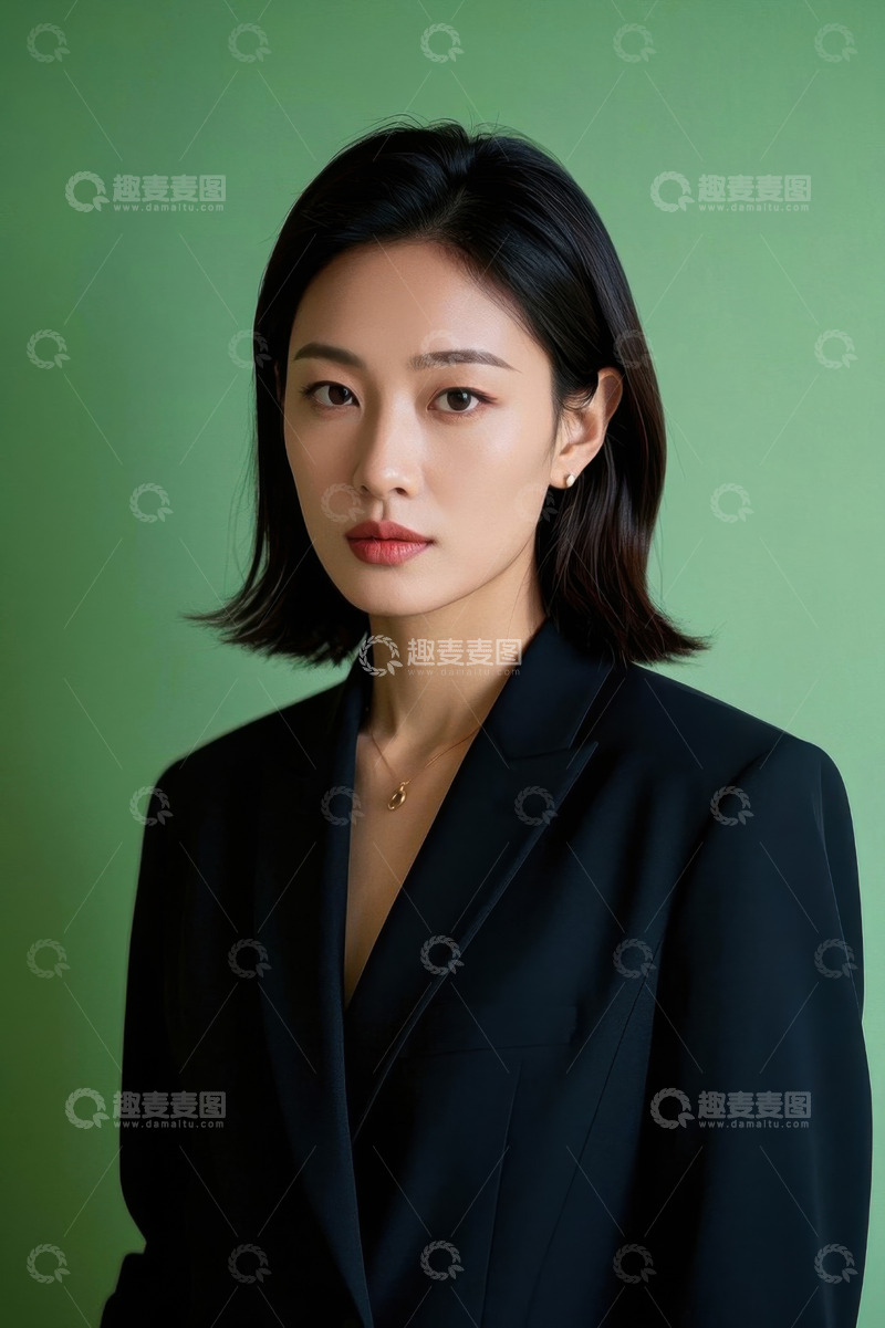 高清大图下载【趣麦麦图】时尚女性肖像摄影绿背景