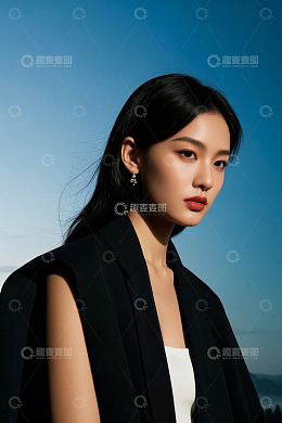 时尚女性户外写真深色系穿搭