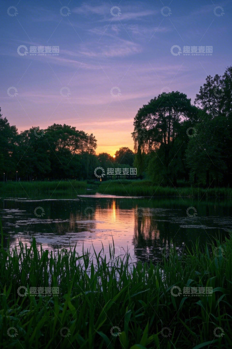 高清大图下载【趣麦麦图】湖畔日落自然风光