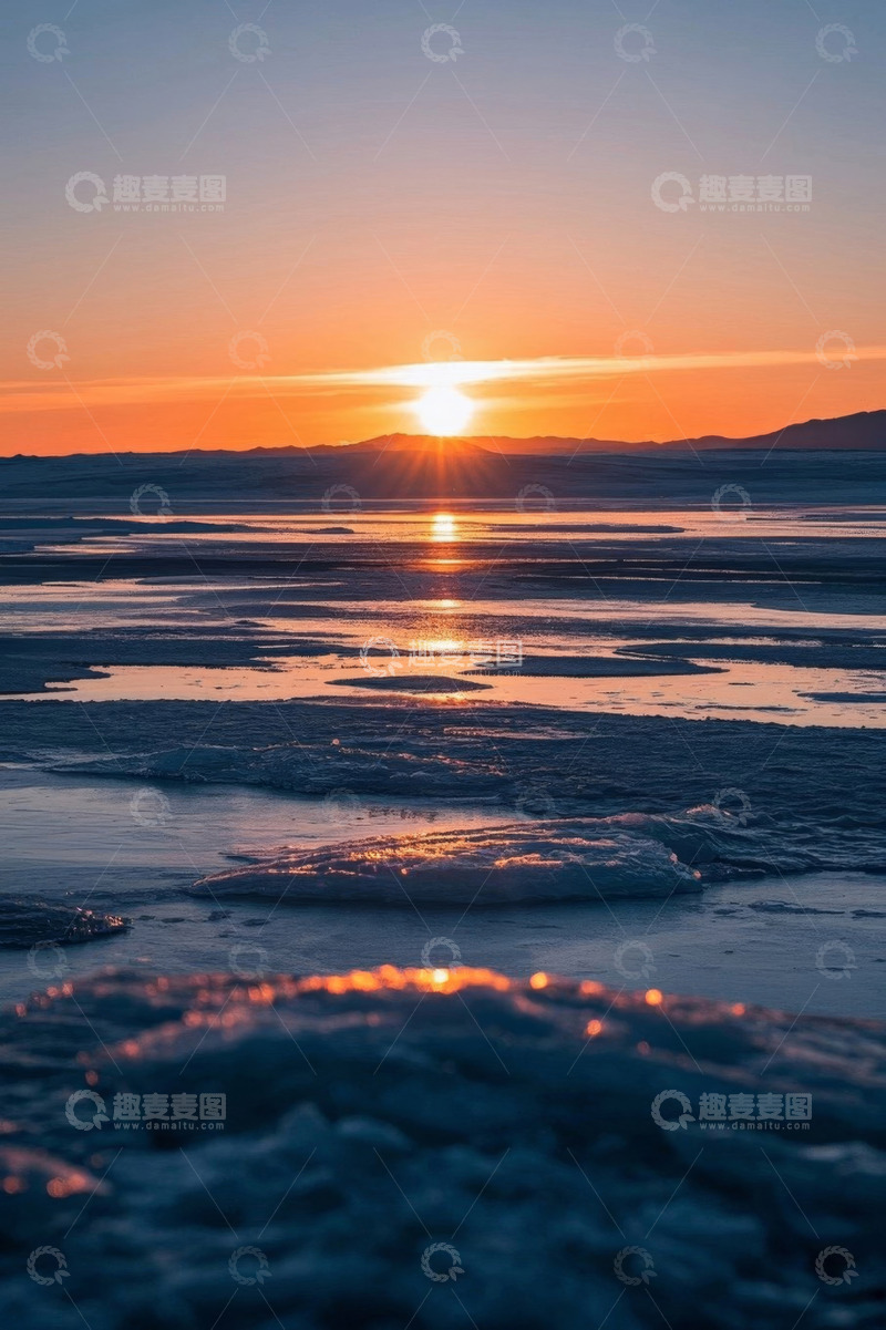 高清大图下载【趣麦麦图】冰面夕阳自然风光景象