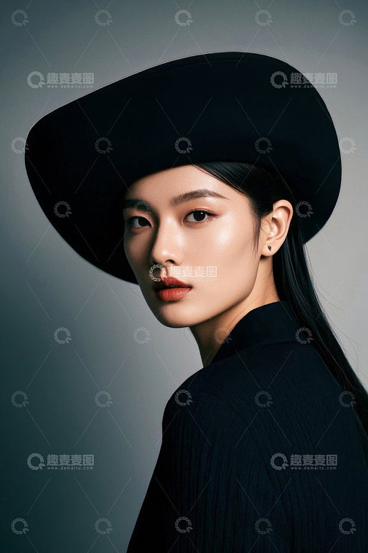 时尚黑帽女子侧颜照酷飒