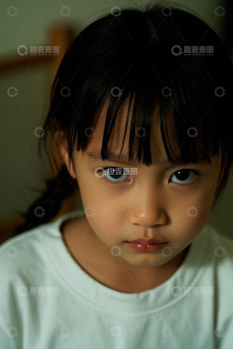 高清大图下载【趣麦麦图】女孩严肃表情特写镜头