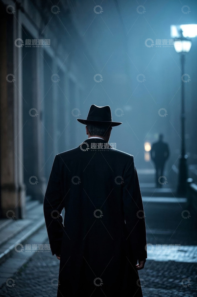 高清大图下载【趣麦麦图】深夜巷弄神秘男子背影