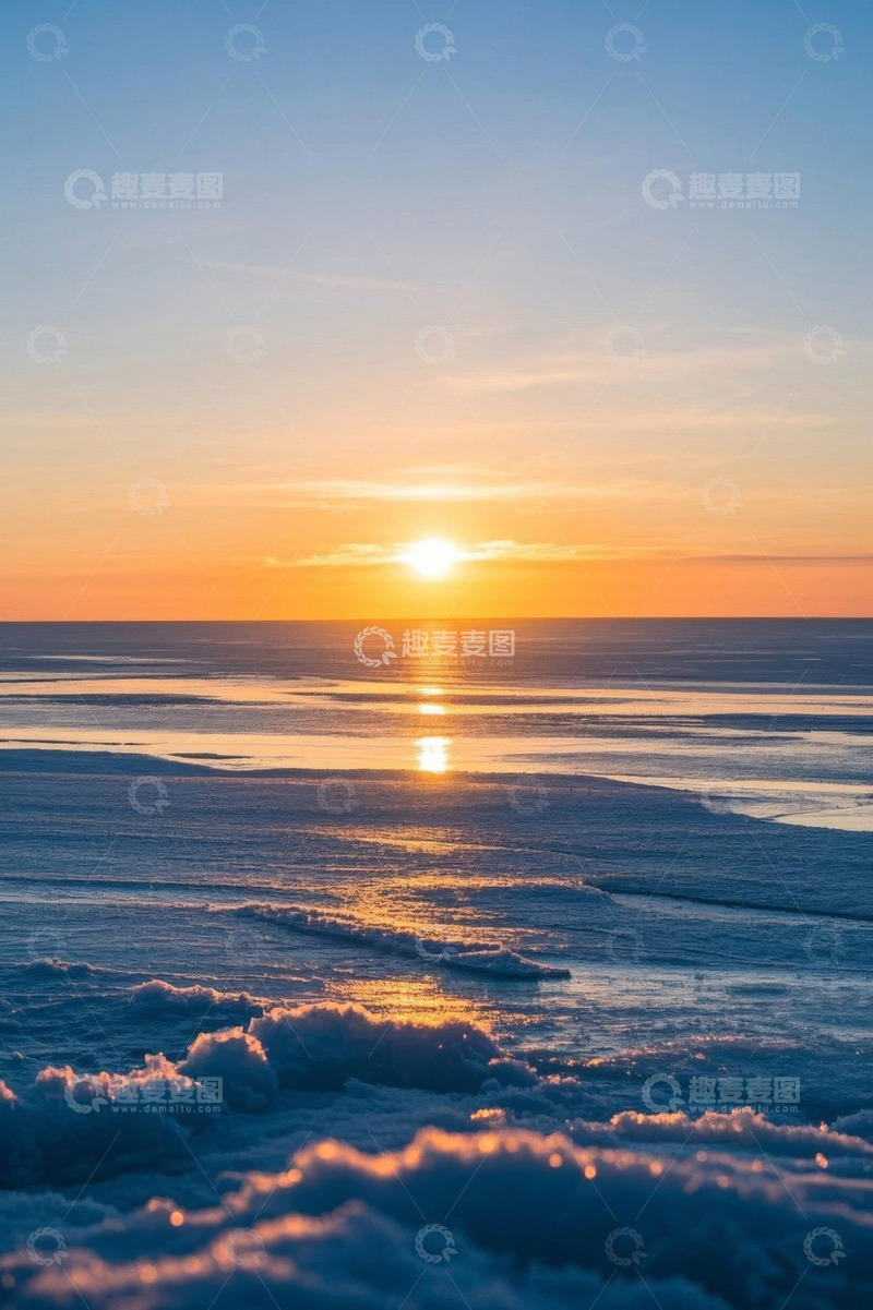 高清大图下载【趣麦麦图】海边日落冰雪景观