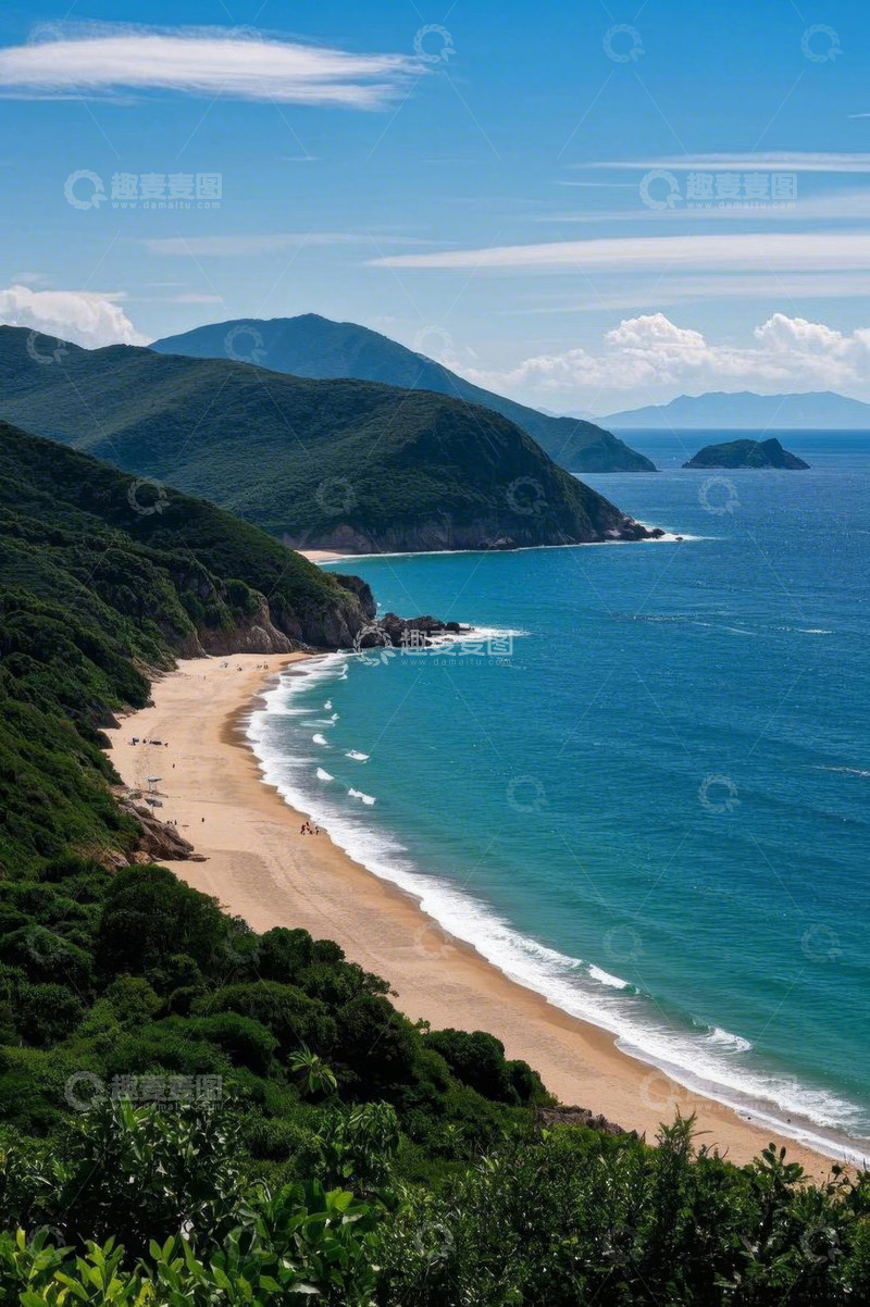 高清大图下载【趣麦麦图】山海间的美丽海滩全景
