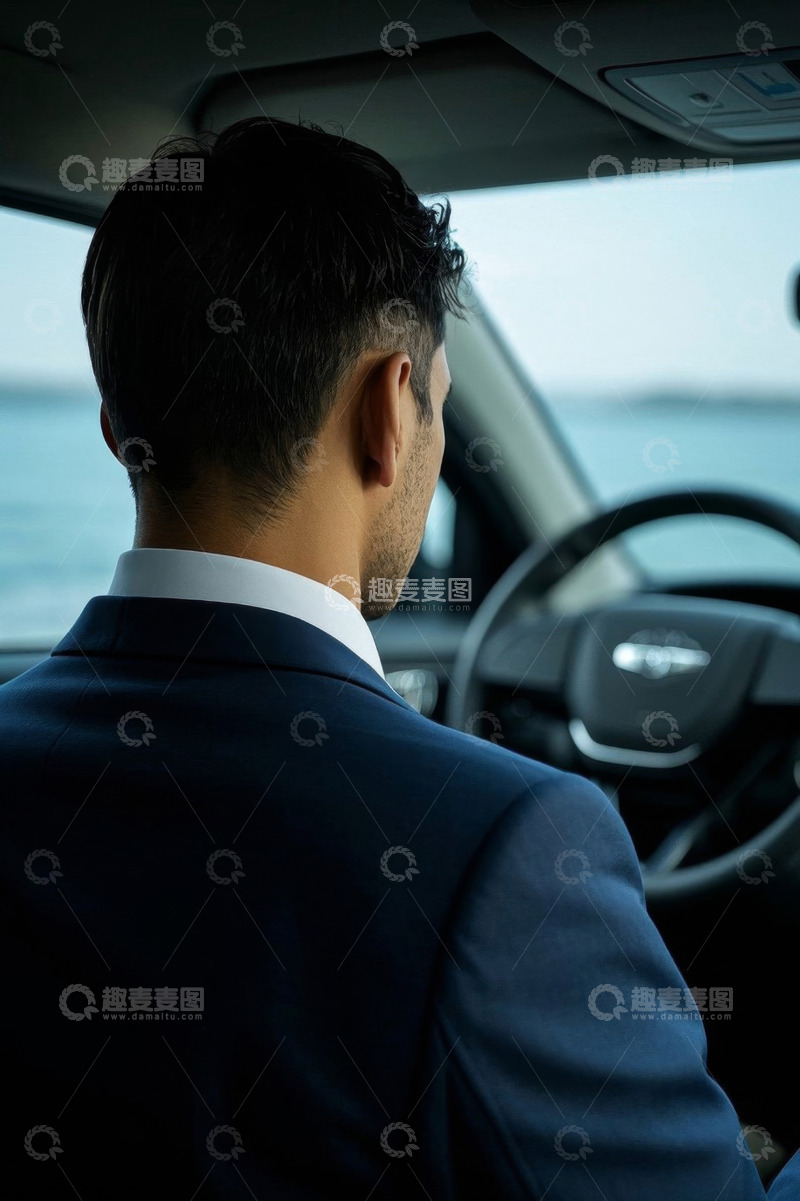 高清大图下载【趣麦麦图】西装男子驾驶汽车眺望远方
