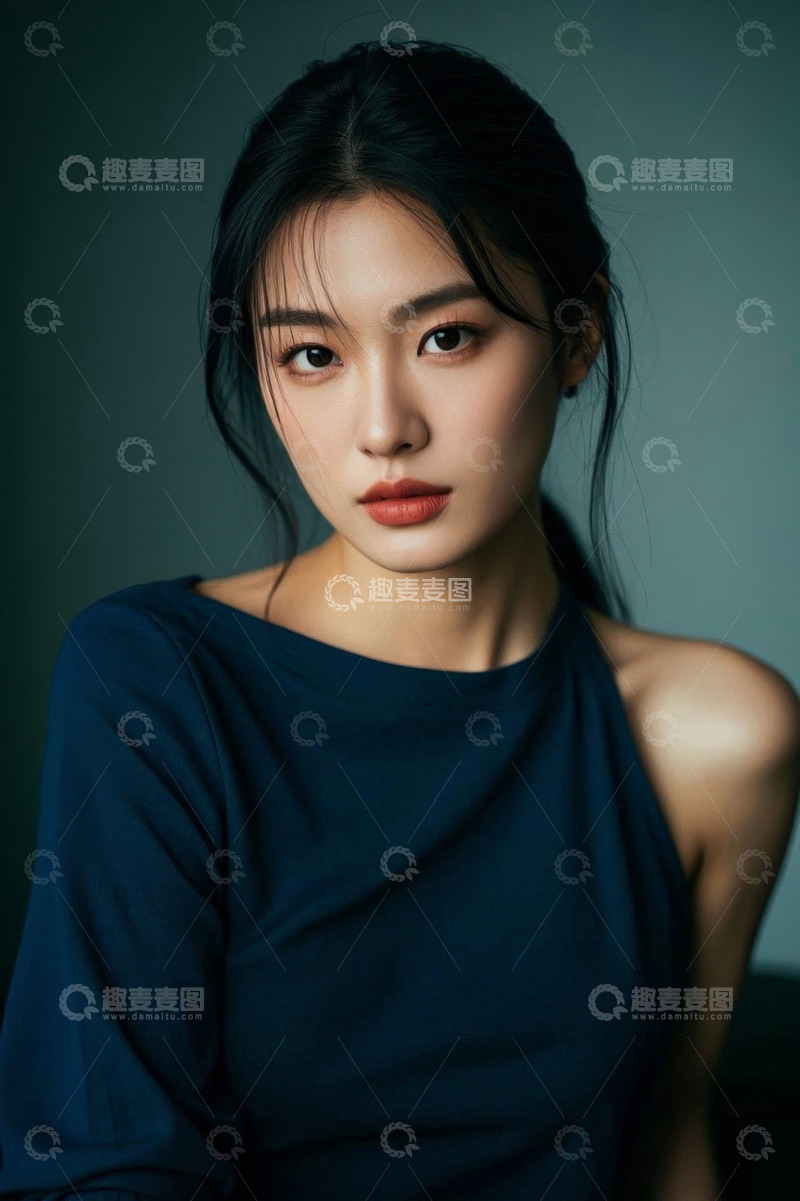 高清大图下载【趣麦麦图】时尚女性写真深色背景肖像